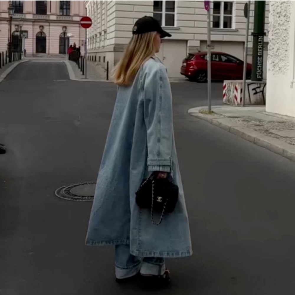 Zara Light Blue TRF Denim Trench Coat